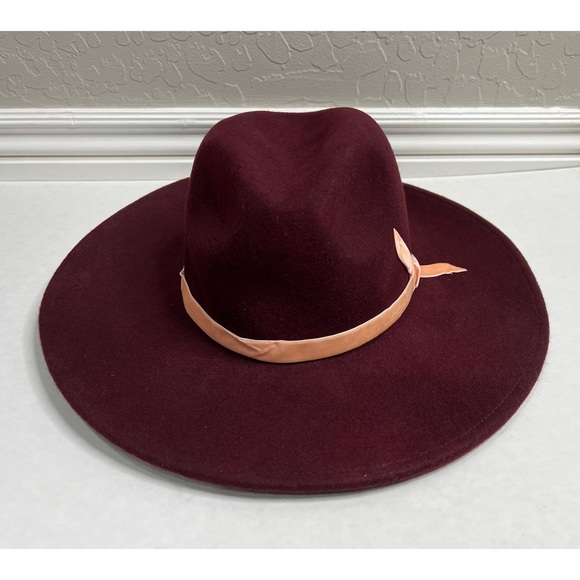 NWT Rachel Parcell Velvet Trim Felted Wool Panama Hat Burgundy Dark Combo - Picture 3 of 4